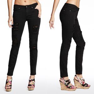 Guess Jezebel Cutout Lace-Lined Skinny Jeans